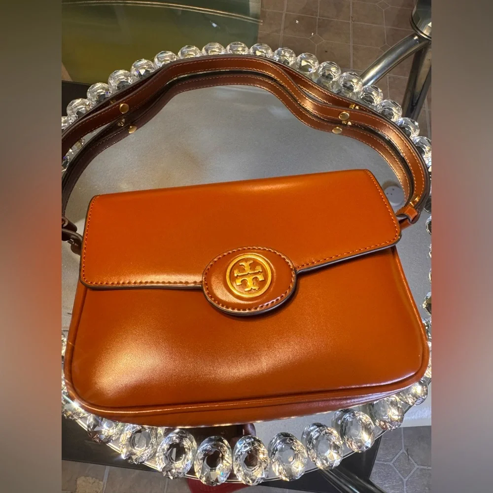 Tory Burch Cognac Leather Crossbody with Gold Logo